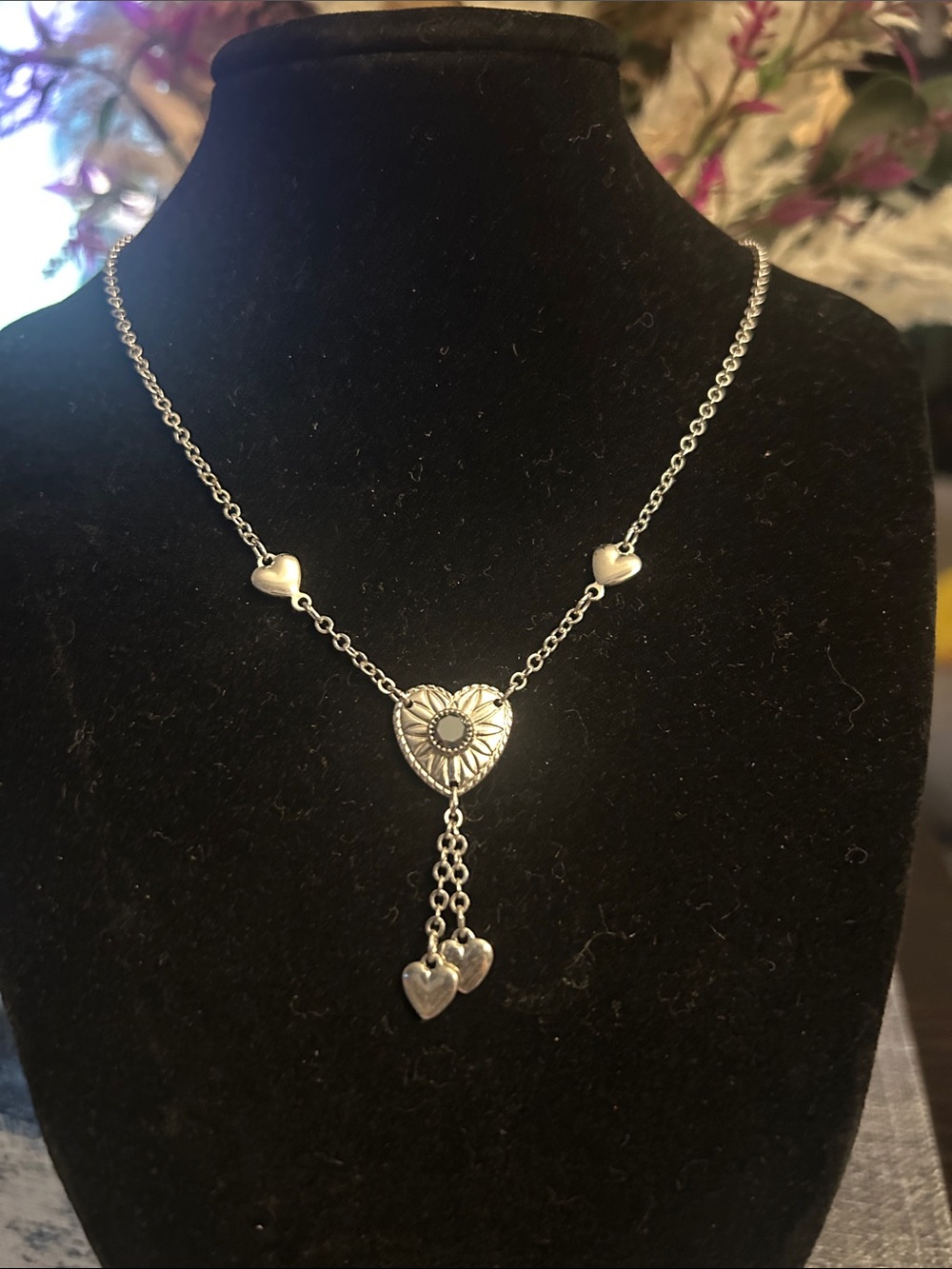 Silver Heart Pendant Y Necklace - Heart Charm Drop